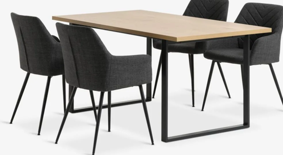 AABENRAA + PURHUSAABENRAA L160 table coloris chêne + 4 PURHUS chaises gris