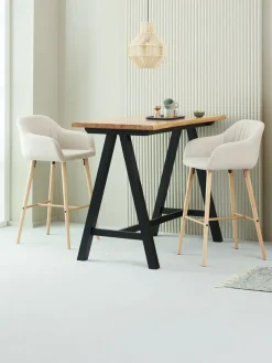 ADSLEVChaise de bar ADSLEV tissu beige/coloris chêne naturel