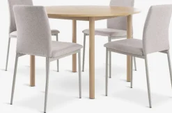 ALSTED + BRANDEALSTED Ø120 table chêne naturel + 4 BRANDE chaises beige