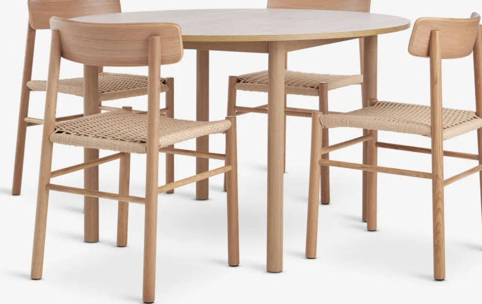 ALSTED + ISLEVALSTED Ø120 table col. chêne + 4 ISLEV chaises ss accoudoirs