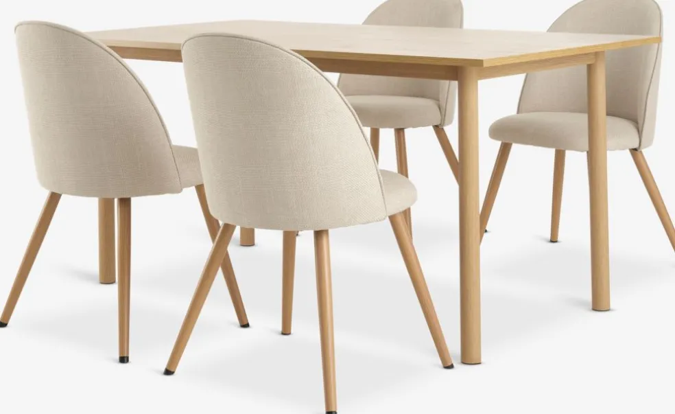 ALSTED + THORUPALSTED L160 table coloris chêne + 4 THORUP chaises beige