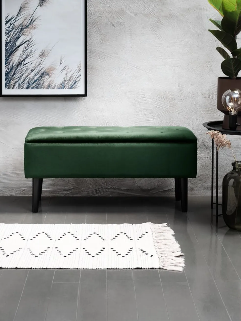 BADSTEDBanc BADSTED a/rangement velours vert foncé/noir