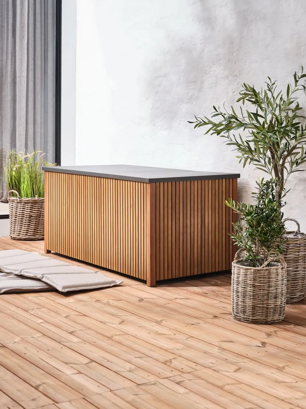 BEDERCoffre à coussins BEDER l155xH71xP78 eucalyptus