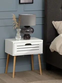 BROBYTable de nuit BROBY 1 tiroir coloris bambou/blanc