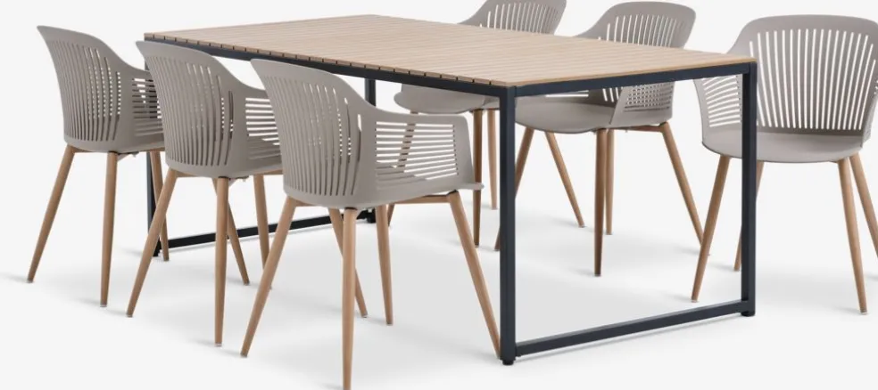 DAGSVAD + VANTOREDAGSVAD L190 table naturel + 4 VANTORE chaises sable foncé