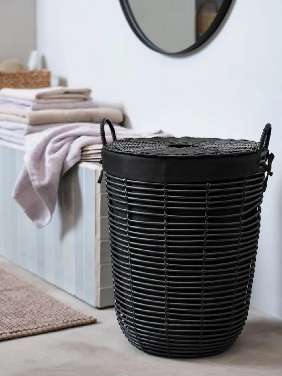 ELIFPanier à linge ELIF Ø40xH56cm noir a/couvercle