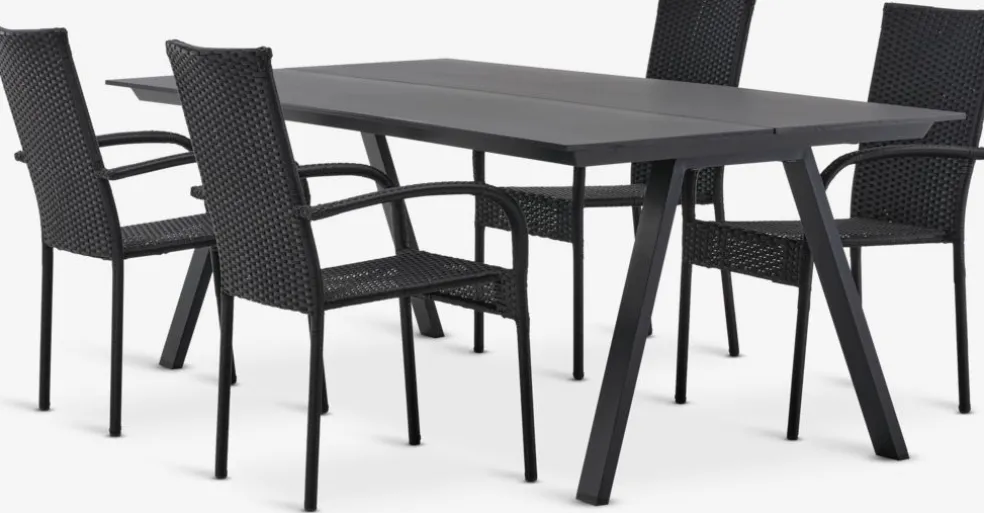 FAUSING + GUDHJEMFAUSING L220 table + 4 GUDHJEM chaises noir