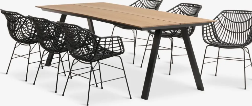 FAUSING + ILDERHUSEFAUSING L220 table naturel + 4 ILDERHUSE chaises noir