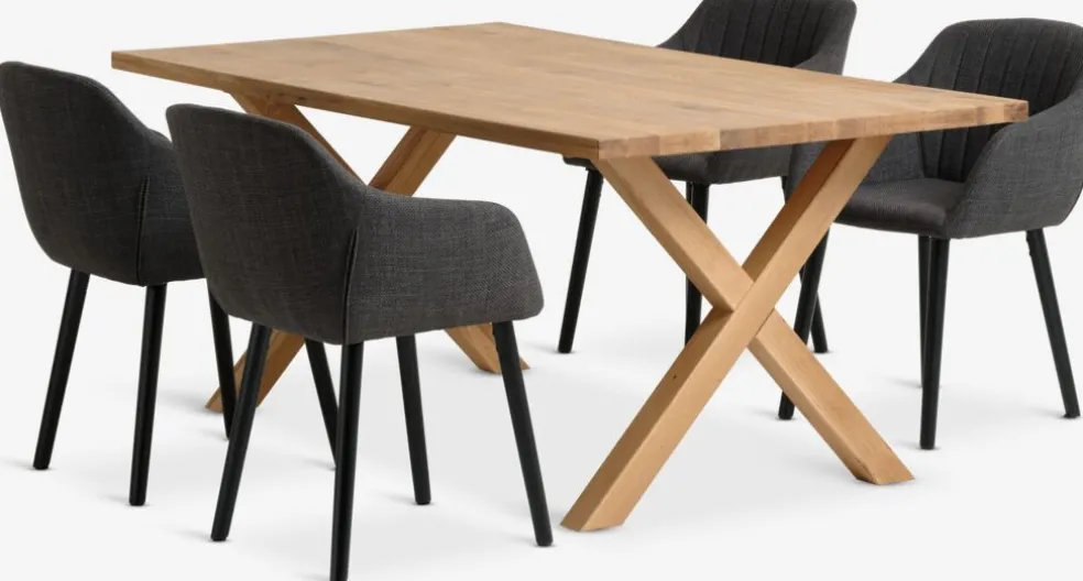 GRIBSKOV + ADSLEVGRIBSKOV L180 table chêne nat. + 4 ADSLEV chaises anthracite