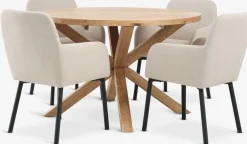 GRIBSKOV + SOTTRUPGRIBSKOV Ø120 table chêne naturel + 4 SOTTRUP chaises beige
