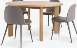 HARESKOV + ULDALHARESKOV Ø129 table coloris chêne + 4 ULDAL chaises brun
