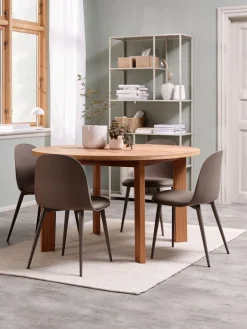HARESKOV + ULDALHARESKOV Ø129 table coloris chêne + 4 ULDAL chaises brun