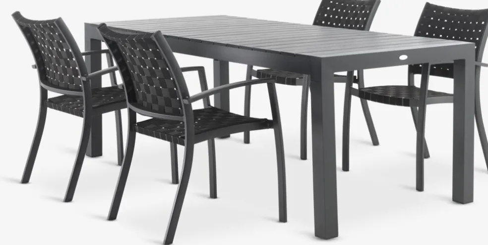 HESTEHAVE + GLOMFJORDHESTEHAVE L205/275 table + 4 GLOMFJORD chaises noir