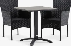 HOBRO + AIDTHOBRO L70 table gris + 2 AIDT chaises noir