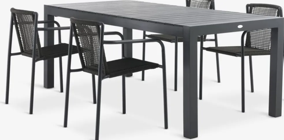HSTEHAVE + KRISTIANSTADHESTEHAVE L205/275 table noir + 4 KRISTIANSTAD chaises vert