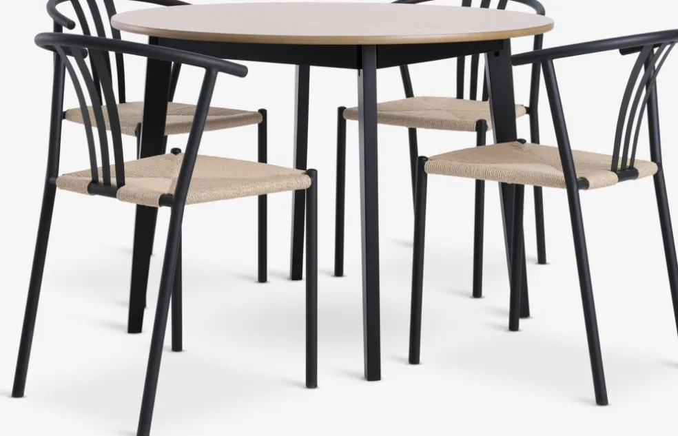 JEGIND + JYDERUPJEGIND Ø105 table colo. chêne + 4 JYDERUP chaises noir/nat