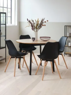 JEGIND + KASTRUPJEGIND Ø105 table coloris chêne nat + 4 KASTRUP chaises noir