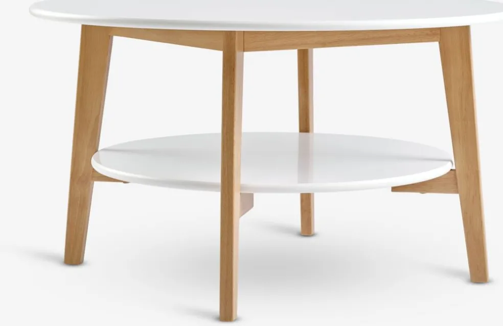 JEGINDTable basse JEGIND Ø80 1 tablette blanc/coloris chêne nat.