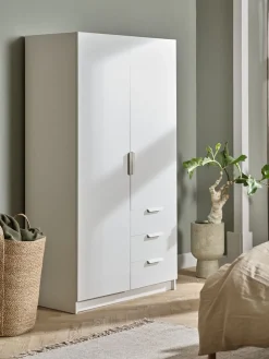JENSLEVArmoire JENSLEV 96x176 2 portes 3 tiroirs blanc