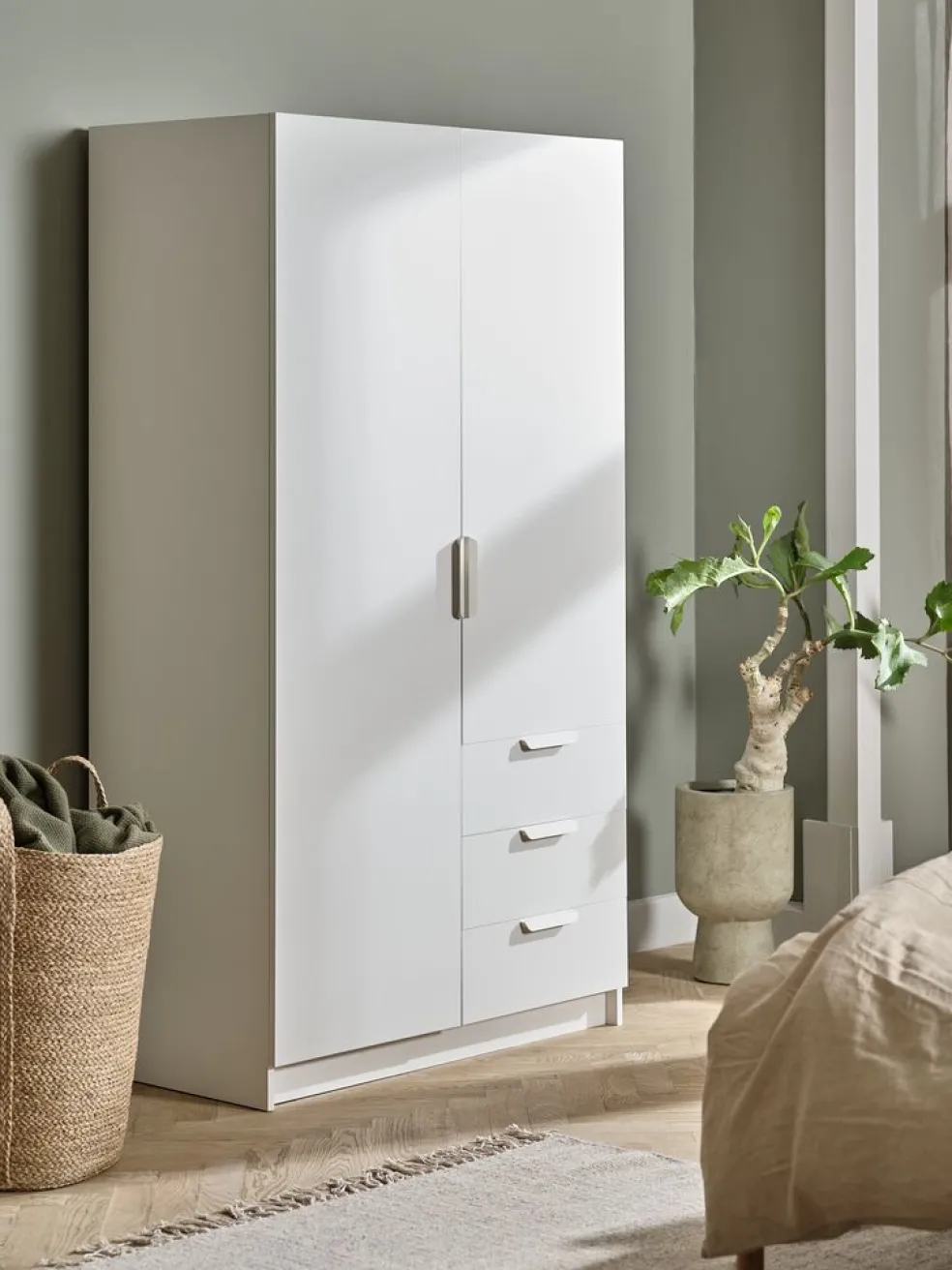 JENSLEVArmoire JENSLEV 96x176 2 portes 3 tiroirs blanc