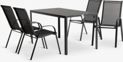 JERSORE + LEKNESJERSORE L140 table + 4 LEKNES chaises noir