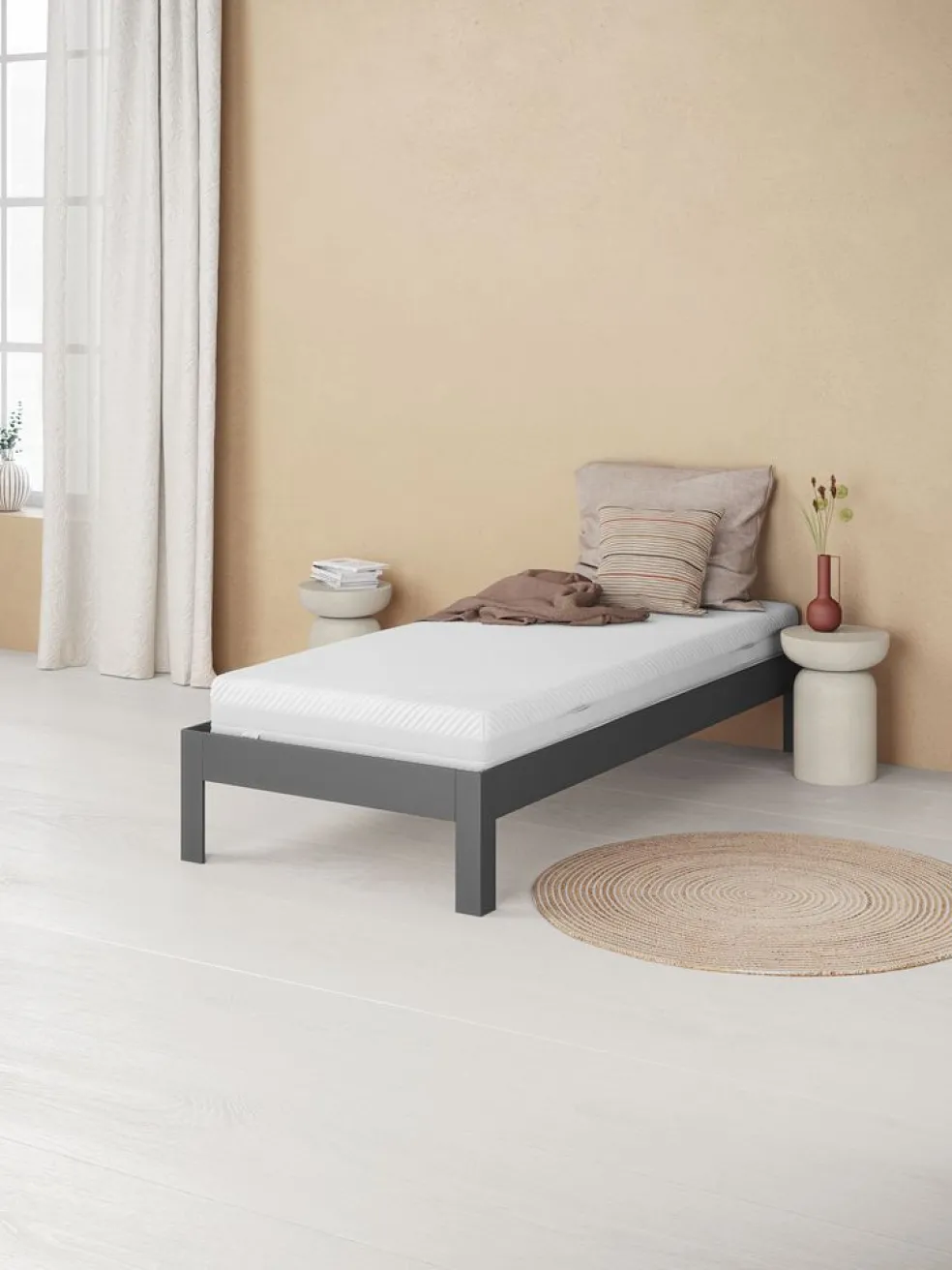 KILDENCadre de lit KILDEN 90x200 gris foncé