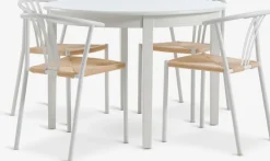 KIRKEBY + GUDERUPKIRKEBY Ø110 table blanc + JYDERUP chaises blanc/naturel