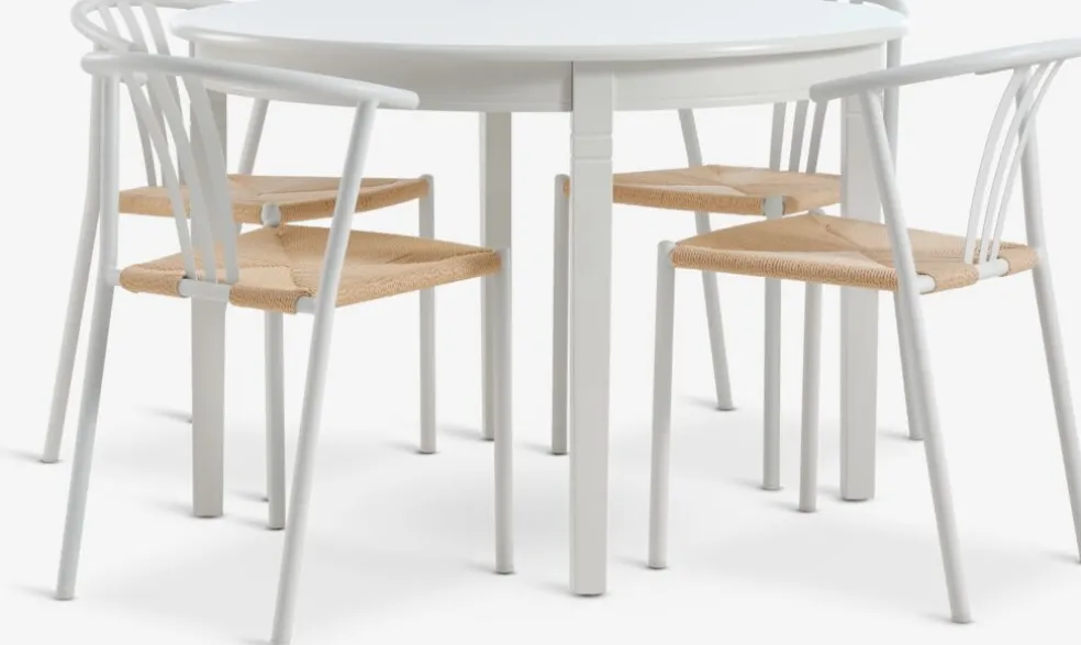 KIRKEBY + GUDERUPKIRKEBY Ø110 table blanc + JYDERUP chaises blanc/naturel