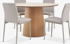 KLIPLEV + BRANDEKLIPLEV Ø120 table colo. chêne nat. + 4 BRANDE chaises beige