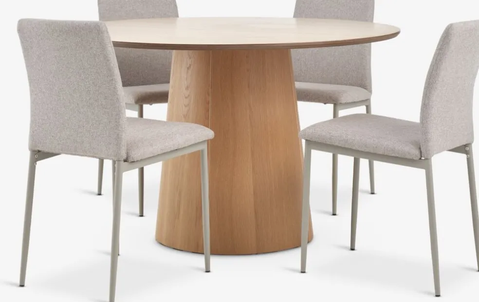 KLIPLEV + BRANDEKLIPLEV Ø120 table colo. chêne nat. + 4 BRANDE chaises beige