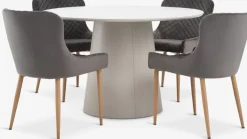 KLIPLEV + PEBRINGEKLIPLEV Ø120 table imi. travertin + 4 PEBRINGE chaises vel g