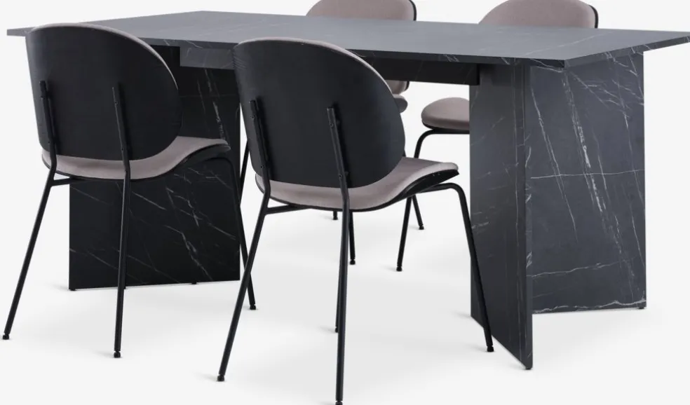 KRONDAL + TESTRUPKRONDAL L180 table marbre + 4 TESTRUP chaises sable c./noir