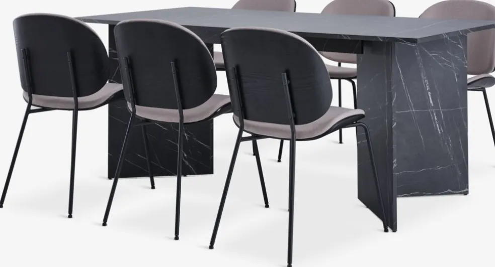 KRONDAL + TESTRUPKRONDAL L180 table marbre + 4 TESTRUP chaises sable c./noir
