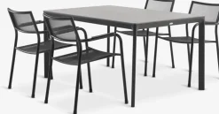 KUMLA + HEMSEDALKUMLA L150 table gris + 4 HEMSEDAL chaises noir