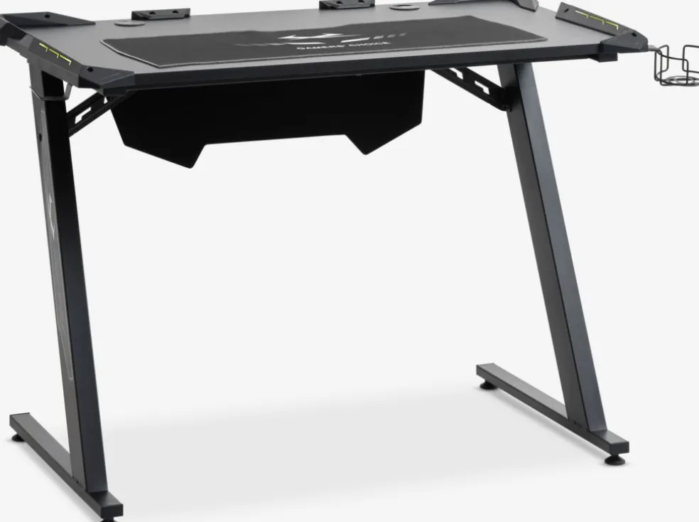 LINDHOLMGoldBureau gaming LINDHOLM a/LED et porte-gobelet noir