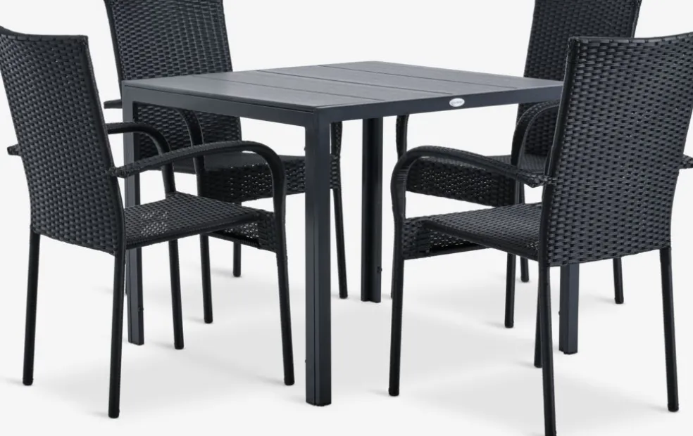 MADERUP + GUDHJEMMADERUP L90 table + 4 GUDHJEM chaises noir