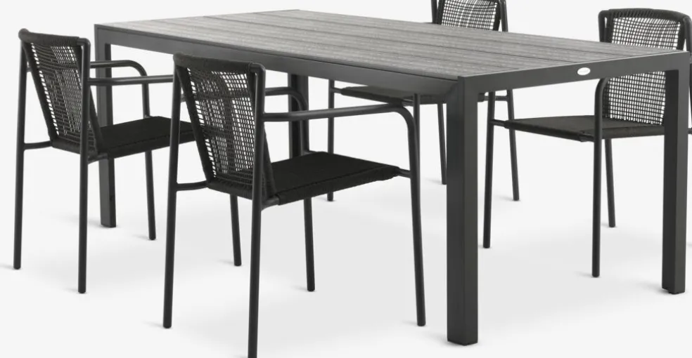 MADERUP + KRISTIANSTADMADERUP L205 table noir + 4 KRISTIANSTAD chaises vert
