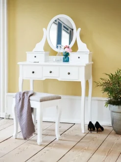 MALLINGTabouret MALLING blanc/tissu beige