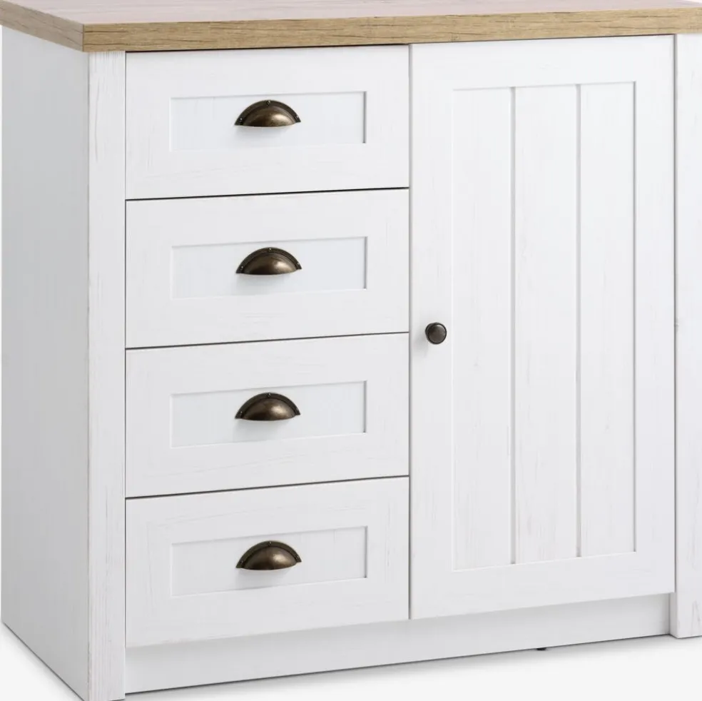 MARKSKELCommode 4 tiroirs 1 porte MARKSKEL blanc/coloris chêne nat.