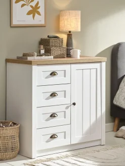 MARKSKELCommode 4 tiroirs 1 porte MARKSKEL blanc/coloris chêne nat.