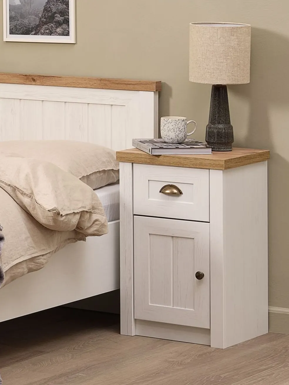 MARKSKELTable de nuit MARKSKEL blanc/coloris chêne naturel