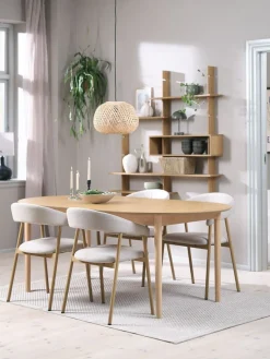 MARSTRAND + EJSINGMARSTRAND L200/280 table col. chêne + 4 EJSING chaises beige