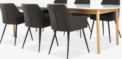 MARSTRAND + PURHUSMARSTRAND L200/280 table blanc + 4 PURHUS chaises gris