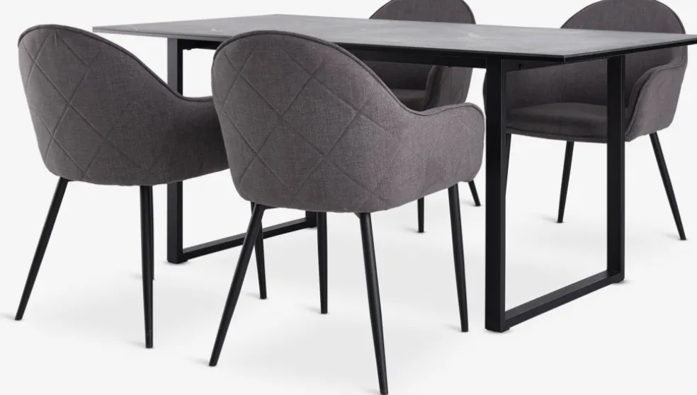 MOSELUND + SABROMOSELUND L180 table céramique + 4 SABRO chaises gris/noir