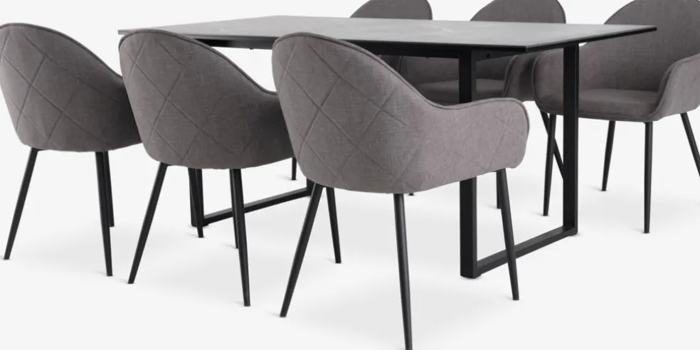 MOSELUND + SABROMOSELUND L180 table céramique + 4 SABRO chaises gris/noir