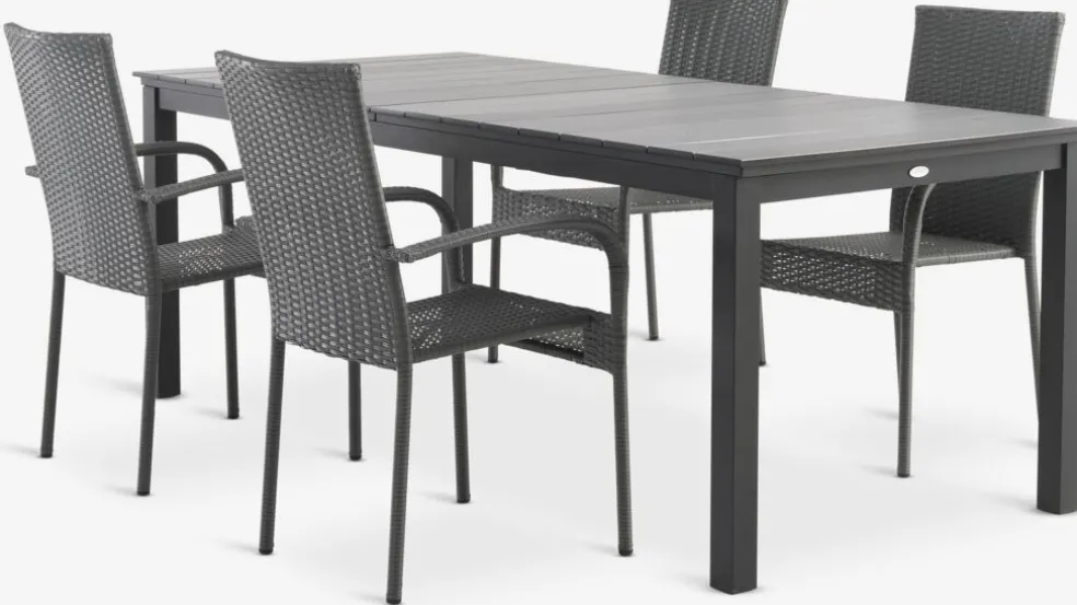 MOSS + GUDHJEMMOSS L214/315 table + 4 GUDHJEM chaises gris
