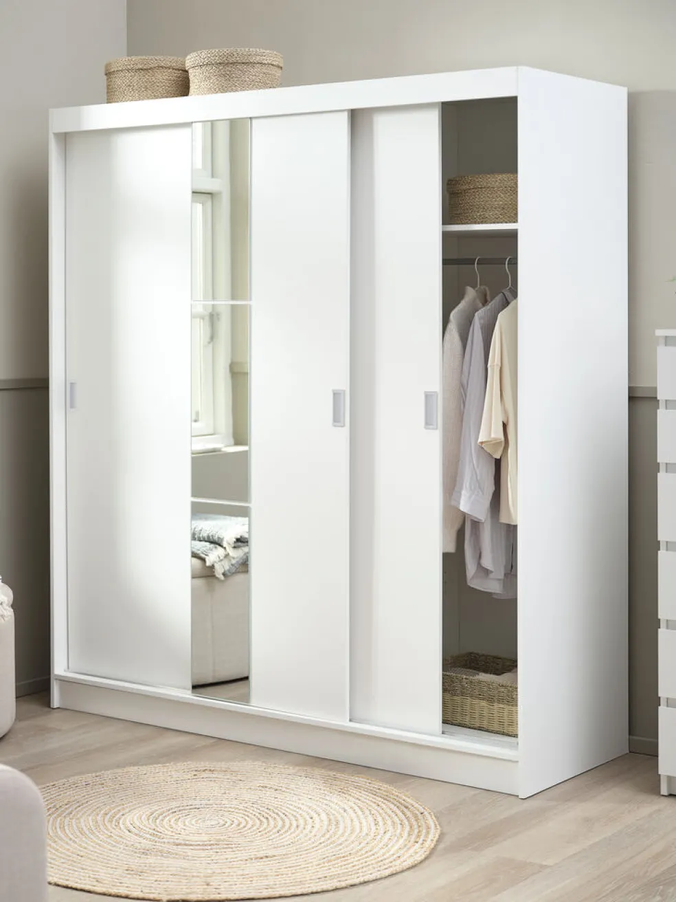 ODDERArmoire ODDER 179x201 3 portes coulissantes a/miroir blanc