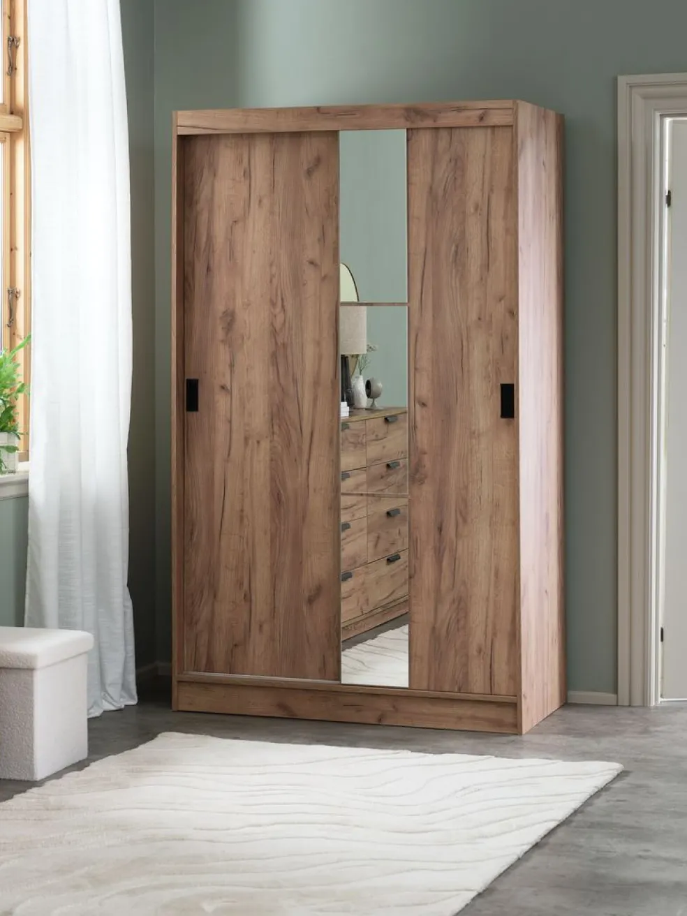 ODDERArmoire ODDER 120x201 a/miroir coloris chêne naturel