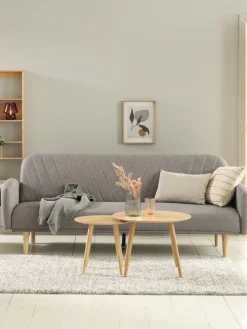 PARADISCanapé convertible PARADIS tissu gris clair/coloris chêne