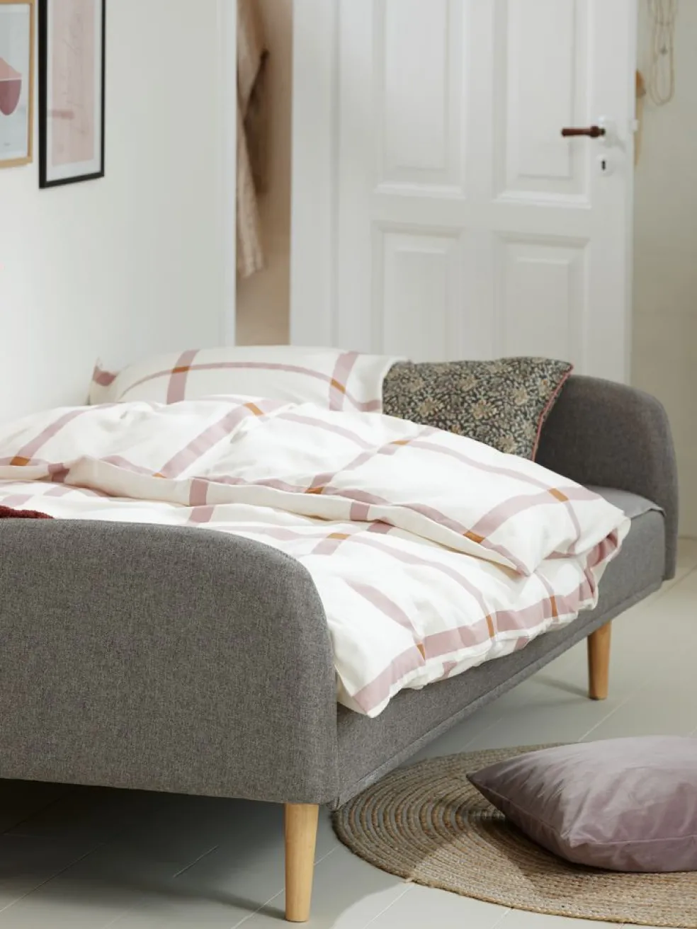 PARADISCanapé convertible PARADIS tissu gris clair/coloris chêne